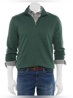 Men's Croft & Barrow Easy Care Extra Soft Quarter-Zip Fleece Pullover Green XXL